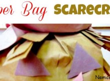 Paper Bag Scarecrow craft made from recycled lunch bags and other paper scraps