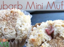 Mini Muffins made with fresh rhubarb and topped with cinnamon sugar make a great snack, and are super tasty!