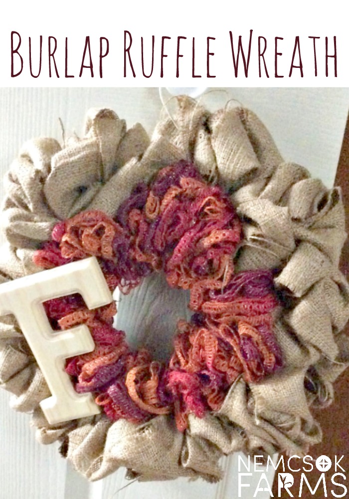 DIY Burlap and Yarn Ruffle Wreath for fall decor