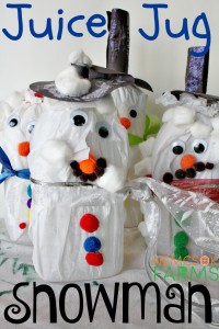 Re-Use Juice Jugs into these adorable Snowmen Crafts for some Wintery Fun