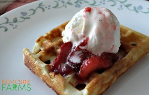Homemade Waffles with a delightful strawberry sauce - not just for breakfast