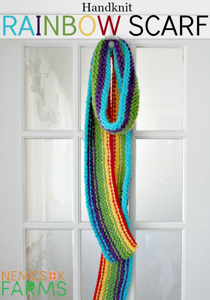 Handknit Super Long Rainbow Scarf for a top ten DIY accessory