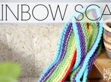 DIY hand knit super long scarf in a rainbow pattern