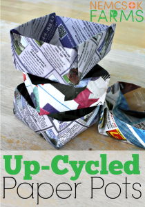 DIY Up-Cycled Paper Pots from newspaper in two ways, for starting your garden seedlings