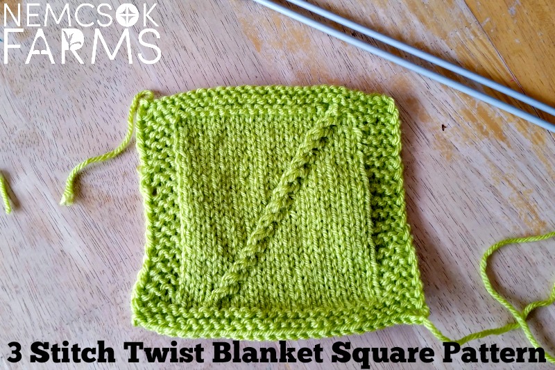 3 Stitch Twist Blanket Square Knitting Pattern Nemcsok Farms