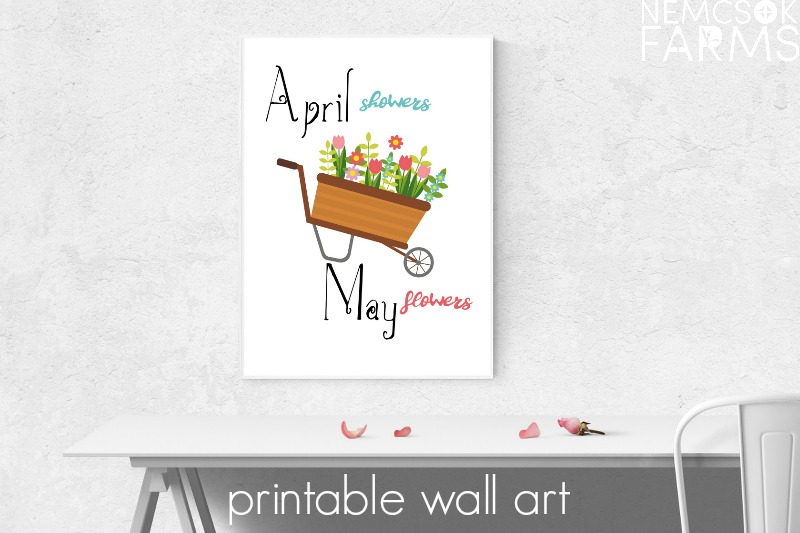 April Showers Printable Wall Art. Easy DIY farmhouse style decor, perfect for framing and for gifting