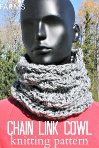 Chain Link Cowl free Knitting Pattern. Another beginner freindly pattern that is quick to finish and easy to work up. Using double strands of bulky yarn and big needles, this is decidedly a project for you to take a stab at.