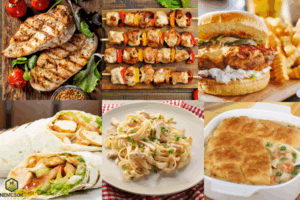 recipes for frozen chicken breasts, grilled, kabobs, buffalo chicken sandwich, chicken salad wrap, alfredo and chicken pot pie