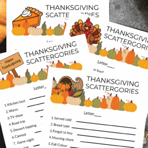 Thanksgiving Scattergories Printable Game Set Instant download Free Printable