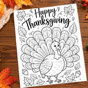 Happy Thanksgiving Colouring Page Flat Lay Mockup